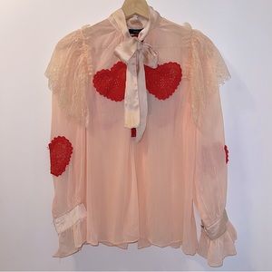 JEWEL BUTTONED EMBROIDERED HEARTS TOP BLOUSE